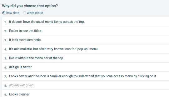 Test 3 - Preference test results responses