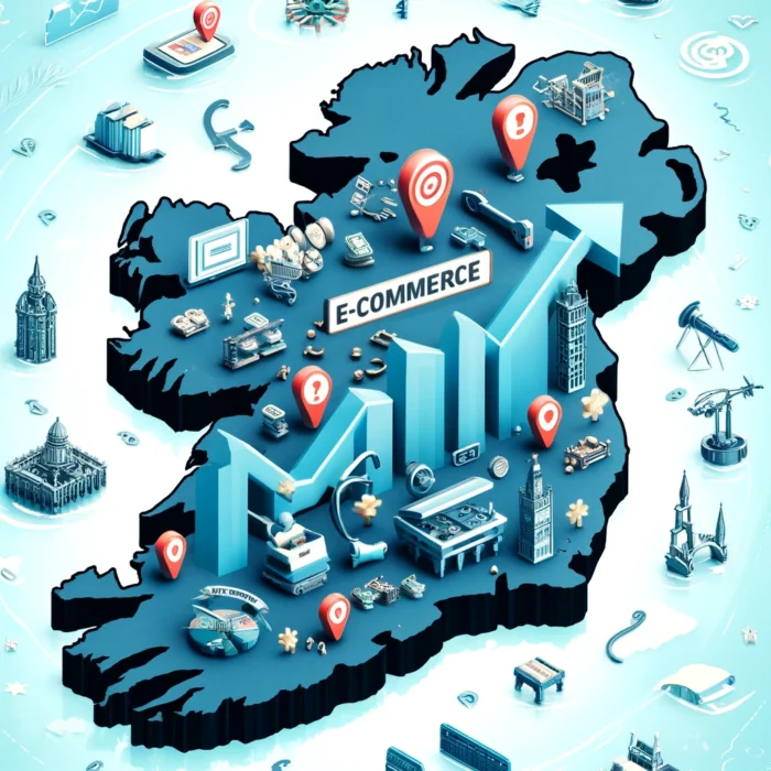 A map of Ireland with arrows and icons representing economic growth, e-commerce, and increased consumer engagement with TikTok Shop